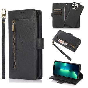Rope Detachable Flip Phone Case voor Samsung Galaxy S20 Ultra S21FE S20FE Note20 Note10 Pro Note9 S10 plus A12 5G A32 A52 A72 A51 A51 A70 A50 A50 Note9 Zipper Wallet Shell