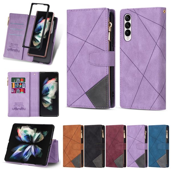 Cuerda Folio Estampado geométrico Cremallera Estuches para teléfonos para iPhone 14 13 12 Pro Max Samsung Galaxy Z Plegable Fold3 Fold4 S23 Ultra S22 S21 Plus Cartera de cuero Soporte de cadena Shell