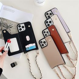 Touw folio lychee patroon lederen telefoonhoesjes voor iPhone 14 13 12 11 pro max xr xs 7 8 plus SE2 SE3 verstelbare lanyard kaart slot portemonnee koppelingskaartkaartbeschermingsschil