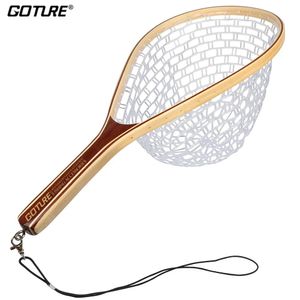 Rope Goture Fly Fishing Net Wooden Handle Portable Casting Network Landing Net Cast Cast Net Tackle for Trout Bass Pike Fishing Tools