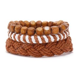 Corde à la main tressée en bois perlé bracelets porte-bonheur ensemble pour hommes femmes fête décor bracelet bijoux