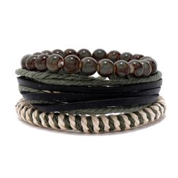 Set di braccialetti con ciondoli in perline di vetro intrecciati fatti a mano in pelle di corda per gioielli da braccialetto per decorazioni per feste da uomo
