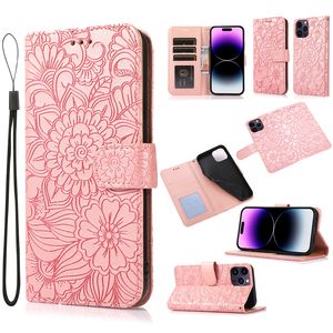 Rope Magnetic Flower Print Folio Vogue Phone Case pour iPhone 14 13 12 11 Pro Max XR Samsung Galaxy S22 Ultra S21 S20 Note20 Sache de portefeuille en cuir à fentes de cartes multiples