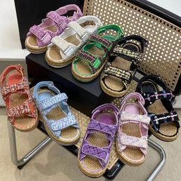 Touw Sandalen Dames Gevlochten Touw Vrijetijdsschoenen Slippers Designer luxe Topkwaliteit Platte Platform Sandalen Zomer Strand Met Doos Camellia Hennep Sandalen Slides Stro