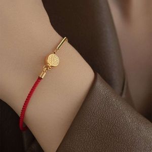Touwgeweven armband met dubbelzijdig Fu-karakter, primitief jaar, klein ontwerp, nieuw licht en eenvoudig damesarmband, rood