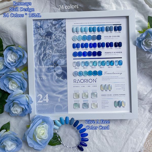 Rormays 24 Color Gel Esmalte de uñas Summer Ice Transparente Colección azul Barniz mixto brillante UV LED Translúcido Semipermanente Inmersión Nail Art Design Gel Factory