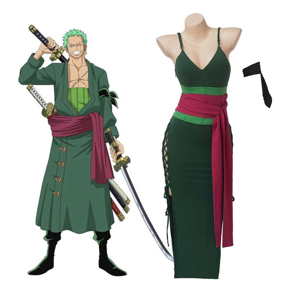 Roronoa Zoro Cosplay Costume Anime Wano Country Zoro tenue Sexy vert robe à bretelles pour femme Halloween carnaval fête vêtementsCosplay