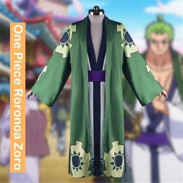 Disfraz de cosplay roronoa Zoro Kimono Bate Cloak Belt Traje completo para hombres Mujeres A220812