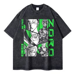 Roronoa Zoro T-shirts vintage Anime lavé un morceau T-shirt surdimensionné manga à manches courtes Sabo Jinbe Luffy Ace Sanji Tops Tees 240429