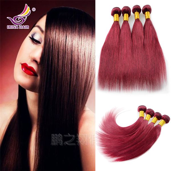 Rosa Hair Products Indian Virgin Hair Straight 99j Virgin Indian hair borgoña 100% cabello humano remy sin procesar teje 8 