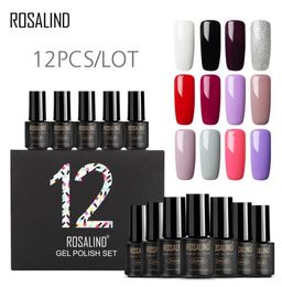 Rosalind 12PCSSet UV LED nagelgel Pools Set Pure Colors Varnish Langdurige Soak Off 7ML3911245