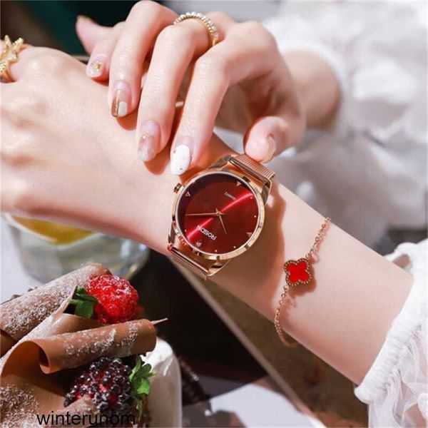 Rosdn Couple Montres Rosdn Montre Femme Niche Marque Mode Tendance Étudiant Cadeau D'anniversaire à Petite Amie Or Rose Rouge Visage Net Ceinture HB1W