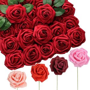 Rose artificial flower 25 pieces foam fake rose wedding bouquet center piece Mother's Day gift party DIY decoration 240111