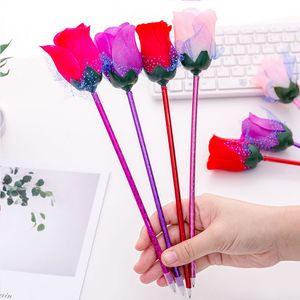 Rose Bolígrafo Creativo Decoración de flores artificiales Hermosa Oficina Escuela Papelería Pluma de escritura personalizada para el día de San Valentín Regalo de boda