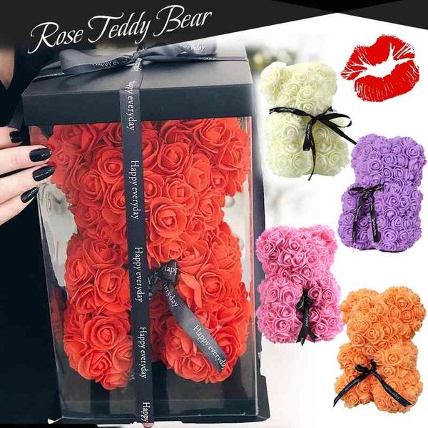 Rose Bear Fleurs artificielles Roses Teddy Bear Licorne Anniversaire Noël Valentine Cadeau pour la décoration de mariage de petite amie 210624