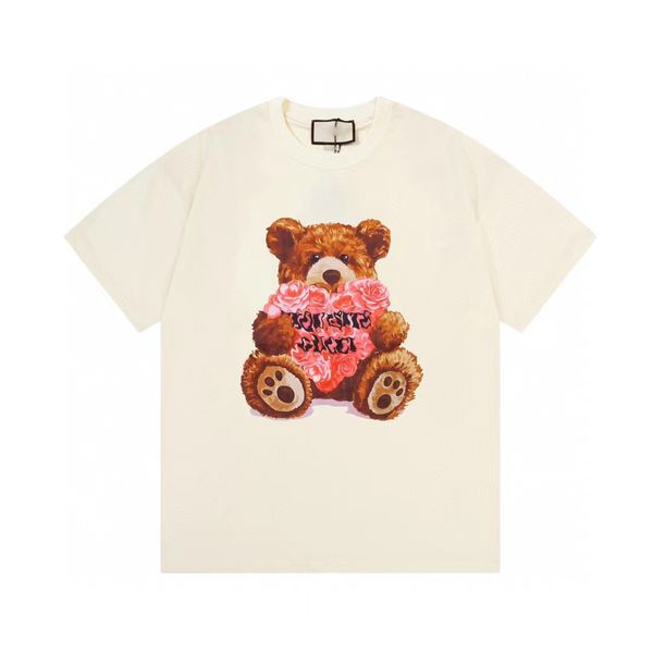 T-shirt à manches courtes Rose Bear, à la mode et personnalisé, tailles asiatiques pour hommes et femmes