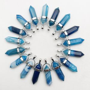 Collier pendentif à breloques en Agate à rayures bleues et violettes, pour la fabrication de bijoux, accessoires de pendule