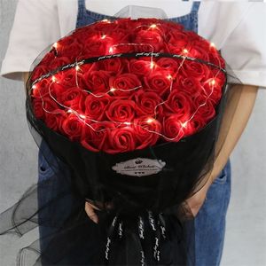 Bouquet Rose Bouquet Courtelleté Gifty pour petite amie et petite amie Simulation de fausses fleurs Boîte de savon Saint-Valentin T200903212N