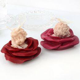 Rose chérubin bougie en silicone moule de fleur de fleur ange savon résine en plâtre moule bébé glace gâteau au chocolat de chocolat