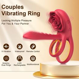 Vibrador de anillo de polla de rosa vibrador de pene Estimulador de succión de chupación control remoto Gspot Erection Cloral Sex Toy para suministros para adultos 240403