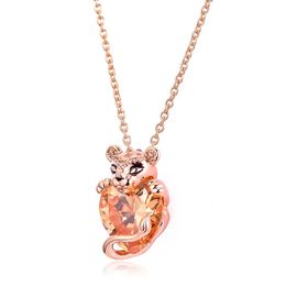 Rose Color Sparkling Lion Princess Heart Necklace Chain For Women Men Genuine 925 Sterling Silver Fit Pandora Style Necklaces Gift Jewelry 388068CZM-60