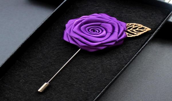 Rose Corsage Groom Brooch Pin Man Wedding Wedding Satin Flowers Boutonniere Prom Tuxedo Party Accessories décorations Multi couleurs pour Cho6463373