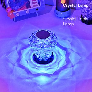 Lámpara de cristal rosa, lámpara táctil que cambia de color, lámpara de diamante, lámpara decorativa para dormitorio, sala de estar, decoración del hogar, regalo de luz nocturna de acrílico RGB creativo, blanco frío y cálido