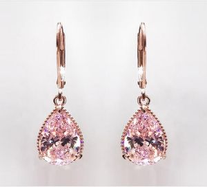 Rose Diamond For Women Fashion Pink Topaz Gemstone Bizuteria 14K Gold Garnet Drop Earring Orecchini Girls7857144