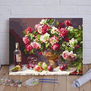 Pintura al óleo digital diy de rosa, flores curativas estéticas, paisaje, relleno de color, sala de estar, pintura decorativa al óleo