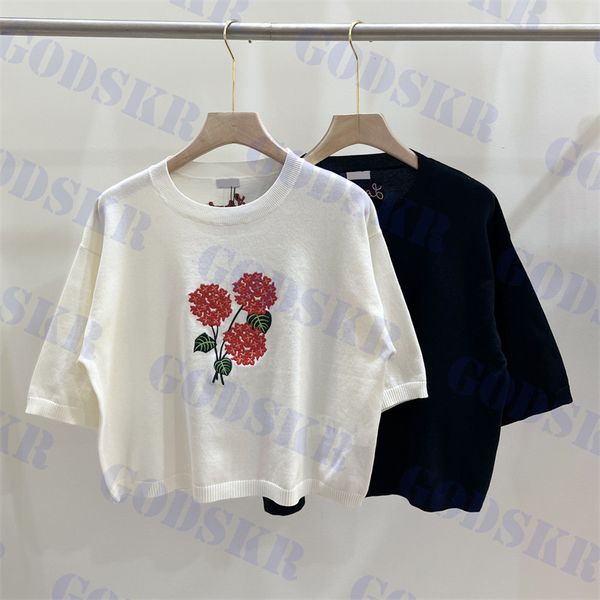 Rosa bordado camiseta primavera nuevo suéter para mujer encantador señoras camisetas ropa dos colores