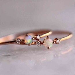 Rose Fashion Gold Ploated White Fire Opal Crystal Women Slim Wedding Ring Delicate Sieraden US Grootte 6-10196LL