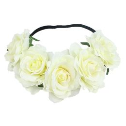 Rose Floral Bandeau Couronne De Mariage Fille Fleur Couronne Bandeau Noir Élastique Bande Fleurs Chapeaux 6 pcs/