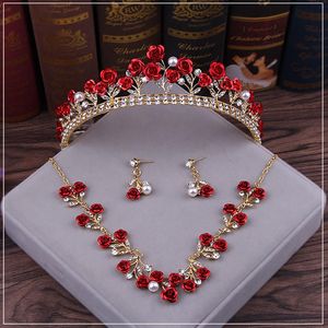 Roos Bloem 2019 Rode Bruiloft Bruids Tiara Strass Hoofddeksels Kristallen Bruidshoofdbanden Haaraccessoires Avond Bruid Dre254N