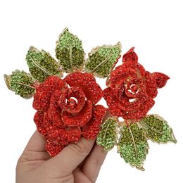 Rose bloem broche vrouwen rood goud kristal grote emaille pin broche femme kpop mode sweather party sieraden cadeau