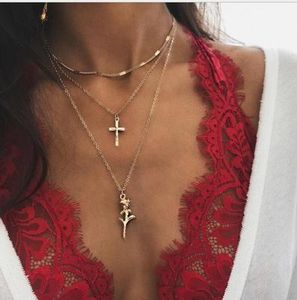 Rose Flower Cross Hanger Ketting Maria Chain Multilaye verstelbare sieraden Vergulde voor vrouwen en meisjes YD0180