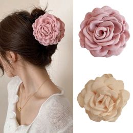 Rose Flower Hairpin Barrettes Accessoires de cheveux élégants Big Flower Claw Tissu Tissu Floral Clip Clip Back Head Clip