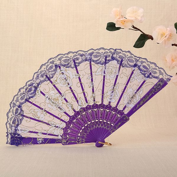 Rose Fleur Main Fan Espagnol Dentelle Fans Main Tenir Chinois Danse Fan Parti Cadeau 10 Couleurs En Gros DH8447