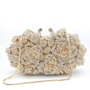 Rose fleur luxe soirée Bling sacs à main sac à main Floral cristal pochette sac à main strass à la main femmes diamant sac 240125