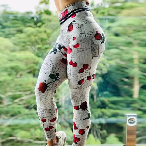 Leggings con estampado de flores rosas para mujer, Jeggings deportivos con realce de glúteos, pantalones de entrenamiento para gimnasio, mallas ajustadas para correr