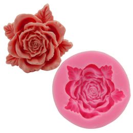 Moldes de silicona con forma de flor rosa, molde de jabón de manos DIY, molde de Gel de sílice para pasteles, pasteles de Fondant, magdalenas, herramientas de decoración para hornear TH0279