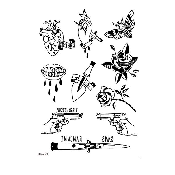 Rose fleur imperméable temporaire tatouage autocollant poignard corps art tatoo manches hommes paillettes tatouages hommes tatuajes temporales