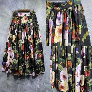 Falda con patrón de tinta de jardín de rosas, paraguas plisado de cintura larga con dobladillo grande, S-XL de nuevo estilo 2024, S-XL para mujer FZ0088