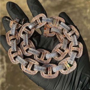Roségouden 2 -tone 18 mm Baguette Moissanite Diamond Mariner Link Chain For Men