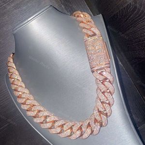 Gol rose 24 mm 5 rangées VVS MISSANITE DIAMONDS PASS TESTER STERLING Silver Miami Cuban chaîne