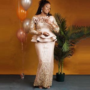 Rose Gold Afrikaanse Zeemeermin Avondjurken Aso Ebi Stijl Kanten Ruches Formele Party Vrouwen Jurk Plus Size Custom vestidos