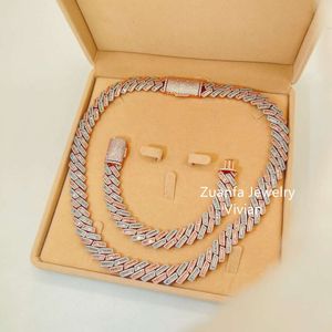 Collier pour hommes, couleur or Rose et blanc, argent 925, diamant Baguette, Miami, chaîne à maillons cubains, Vvs Moissanite glacé