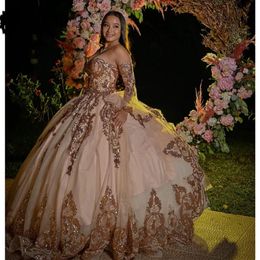 Robe de bal en or rose quinceanera sparkly chérie dossier sans dossier 16 robes robes vestido de 15 anos