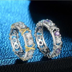 Rose Gold Band Diamond Split colored en acier inoxydable Designer Coup de mariage Bijoux Love Ring Women Gift Engagement avec Box S53F #