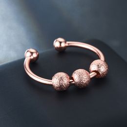 Ros￩gouden kralen Decompressie Open manchet ring roestvrij staal nieuw in mode verstelbare roterende anti-stress angstballen charme vinger sieraden geschenken voor vrouwen