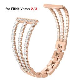 Pulsera de oro rosa para Fitbit Versa 2 3 lite Band reemplazo de mujer para Fitbit Sense pulsera Bling Fitbit Sense Correa de lujo H0280M